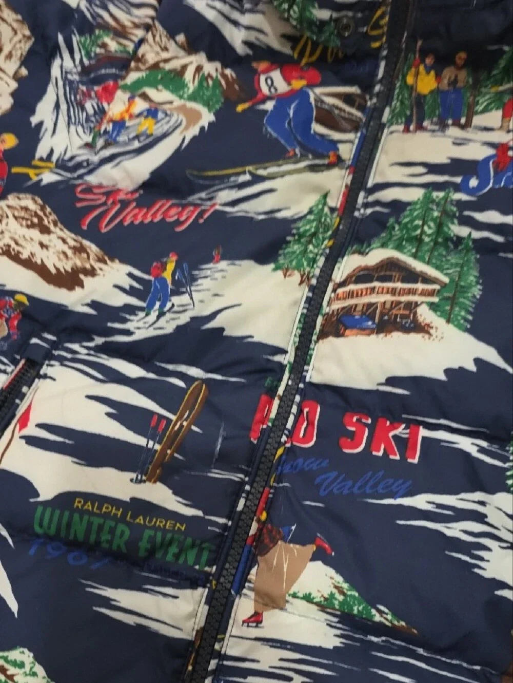 Ralph Lauren Navy Ski-Resort Print Puffer Jacket